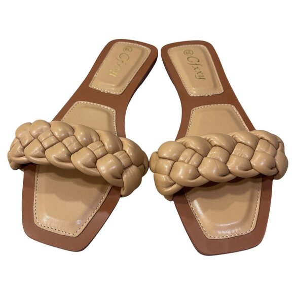 Cfxxy Square Toe Mule Sandal Braided Tan Size 39 (8) - Picture 2 of 7